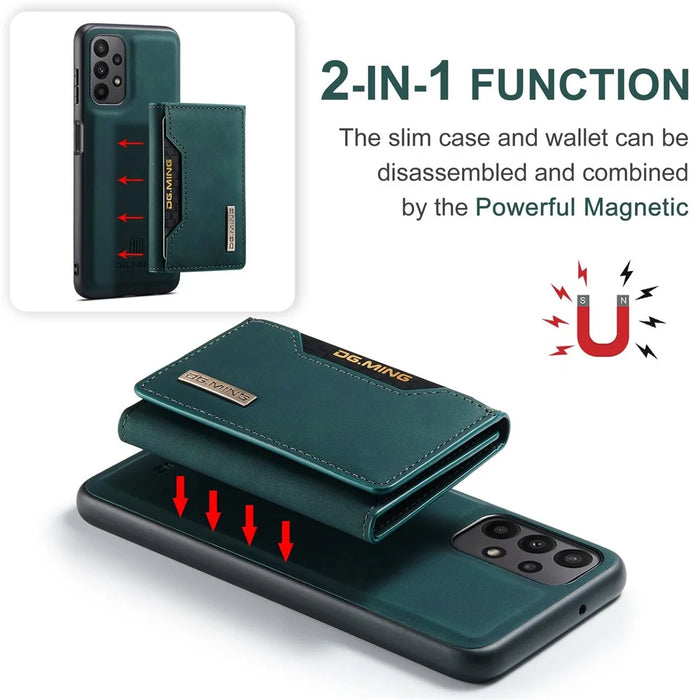 DG.MING M2 Series for Samsung Galaxy A23 5G (Global Version) / 4G Anti-scratch Anti-drop Wallet Style Magnetic 2-in-1 Phone Case Support Wireless Charging Shell - Green - 4
