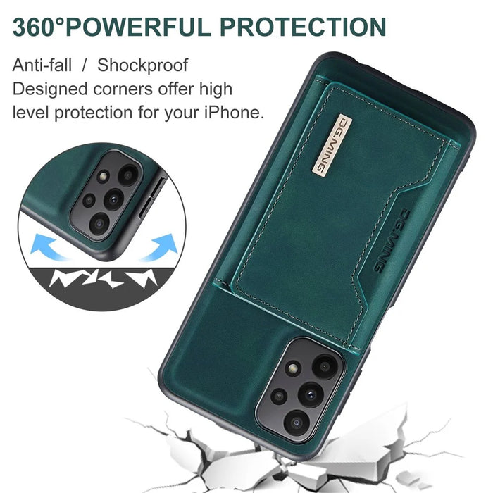 DG.MING M2 Series for Samsung Galaxy A23 5G (Global Version) / 4G Anti-scratch Anti-drop Wallet Style Magnetic 2-in-1 Phone Case Support Wireless Charging Shell - Green - 5