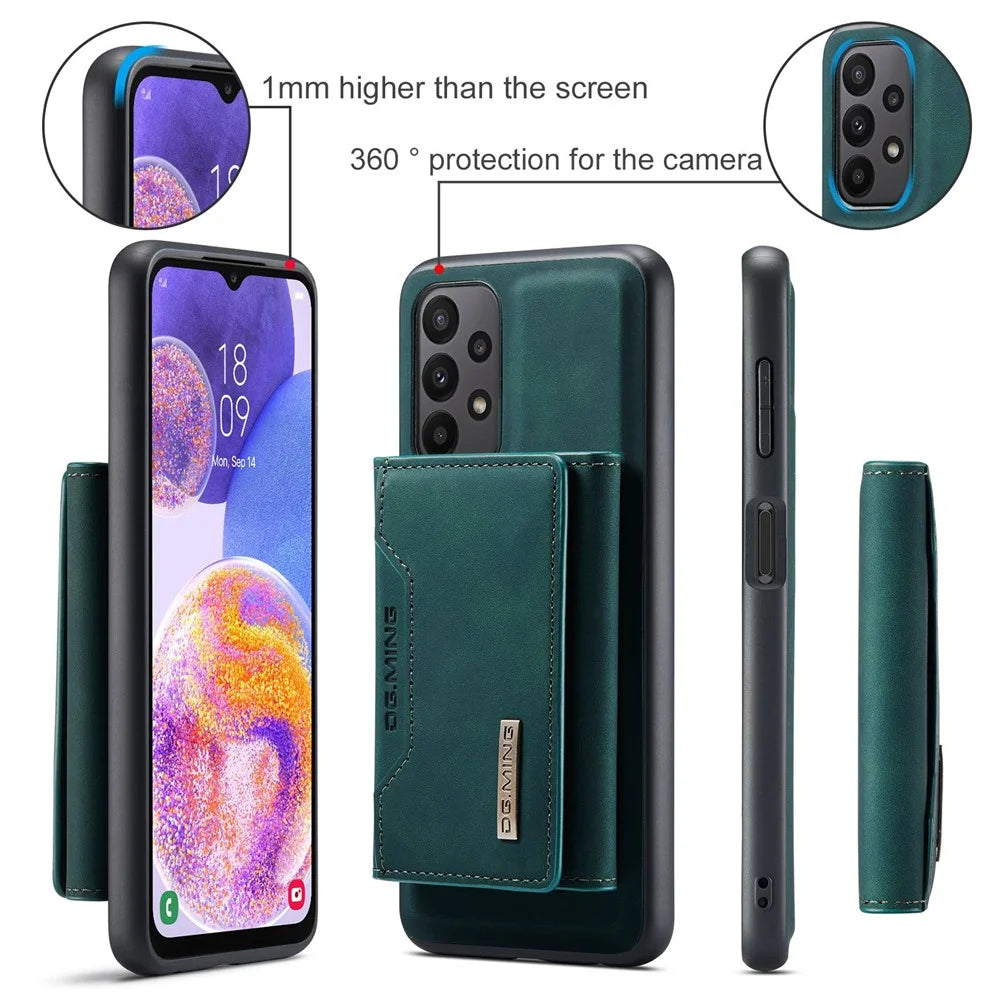 DG.MING M2 Series for Samsung Galaxy A23 5G (Global Version) / 4G Anti-scratch Anti-drop Wallet Style Magnetic 2-in-1 Phone Case Support Wireless Charging Shell - Green - 7