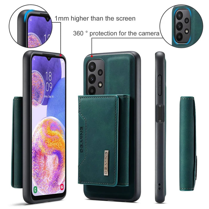 DG.MING M2 Series for Samsung Galaxy A23 5G (Global Version) / 4G Anti-scratch Anti-drop Wallet Style Magnetic 2-in-1 Phone Case Support Wireless Charging Shell - Green - 7