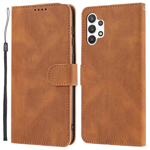 For Samsung Galaxy A13 4G / 5G / A04s 4G (164.7mm) PU Leather Wallet Case Stand Cover with Wrist Strap - Brown - 1