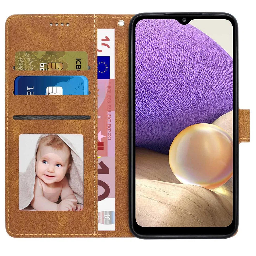 For Samsung Galaxy A13 4G / 5G / A04s 4G (164.7mm) PU Leather Wallet Case Stand Cover with Wrist Strap - Brown - 3