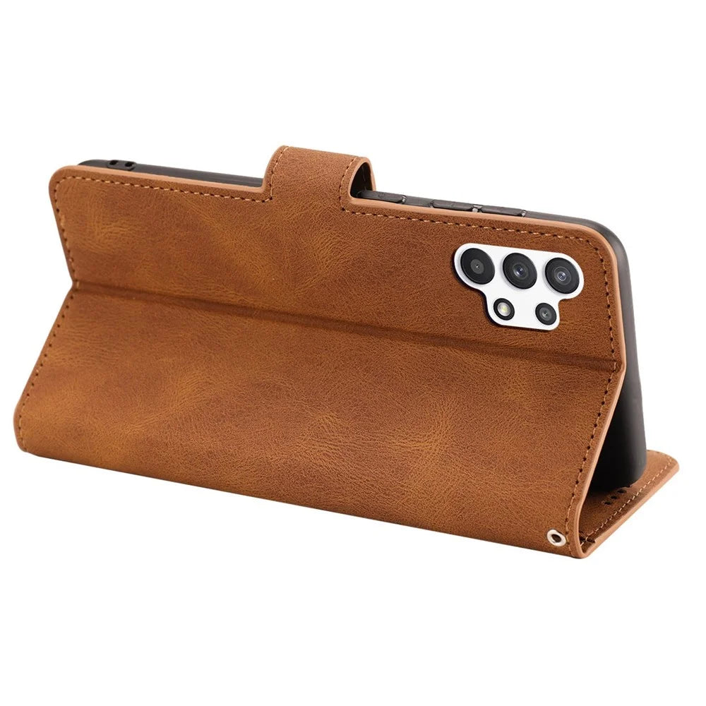 For Samsung Galaxy A13 4G / 5G / A04s 4G (164.7mm) PU Leather Wallet Case Stand Cover with Wrist Strap - Brown - 4
