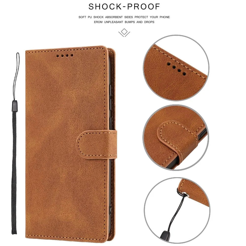 For Samsung Galaxy A13 4G / 5G / A04s 4G (164.7mm) PU Leather Wallet Case Stand Cover with Wrist Strap - Brown - 6
