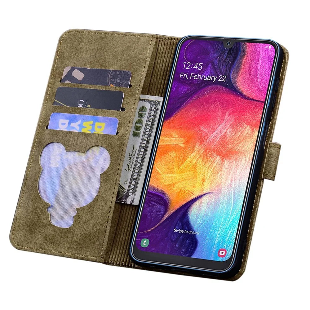 For Samsung Galaxy A33 5G Anti-fall Full Covering Phone Wallet Case Cherry Blossom Cat Imprinted PU Leather Stand Flip Cover with Strap - Brown - 2