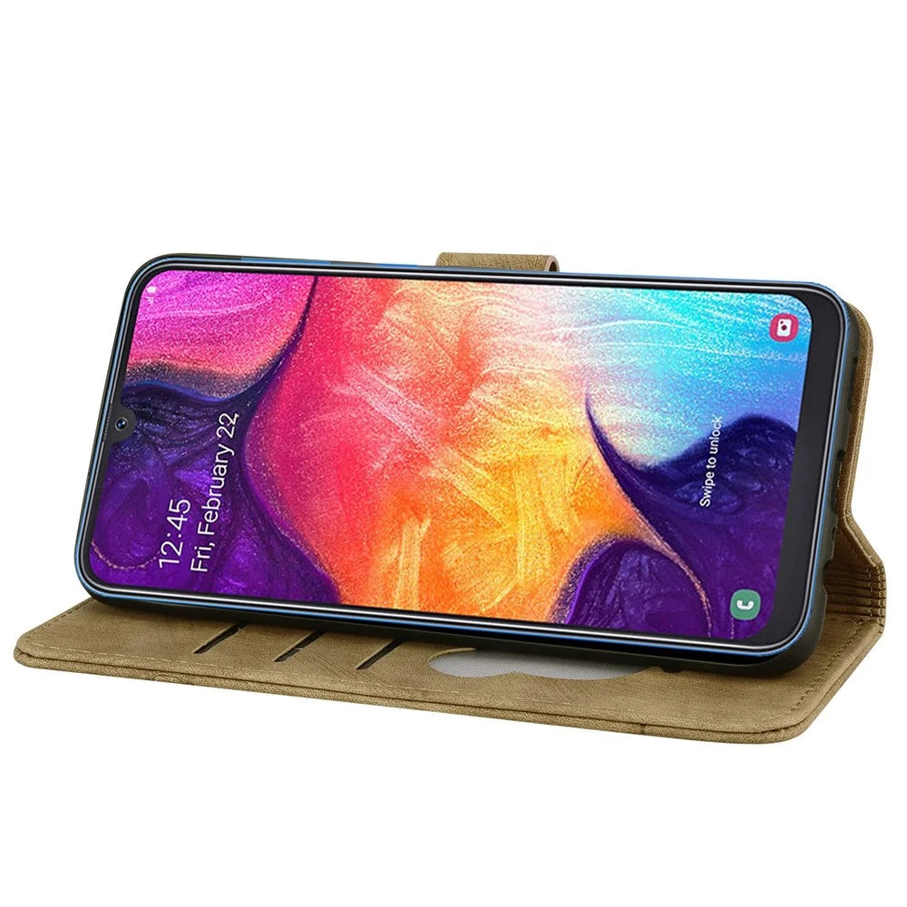 For Samsung Galaxy A33 5G Anti-fall Full Covering Phone Wallet Case Cherry Blossom Cat Imprinted PU Leather Stand Flip Cover with Strap - Brown - 3