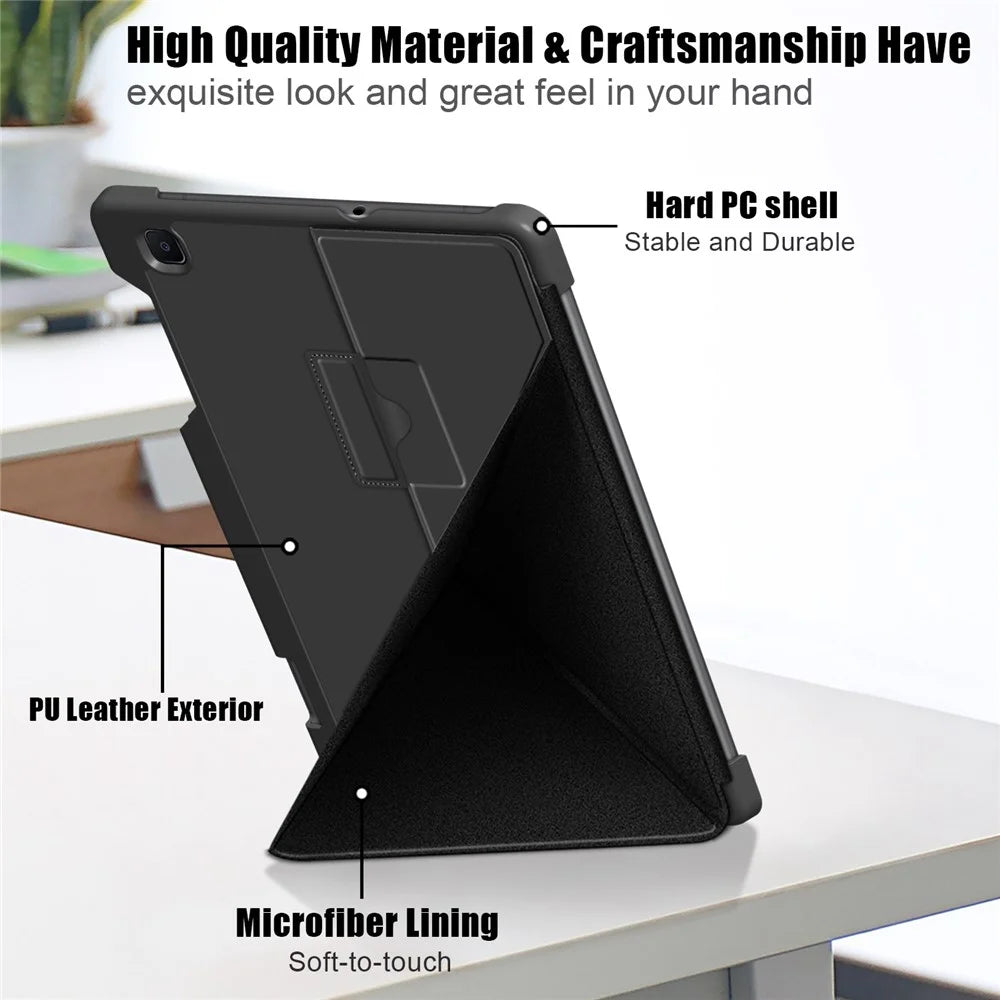 For Samsung Galaxy Tab S6 Lite (2020) P615 P610 / (2022) P613 P619 / (2024) Origami Stand Leather Tablet Case - Black - 6