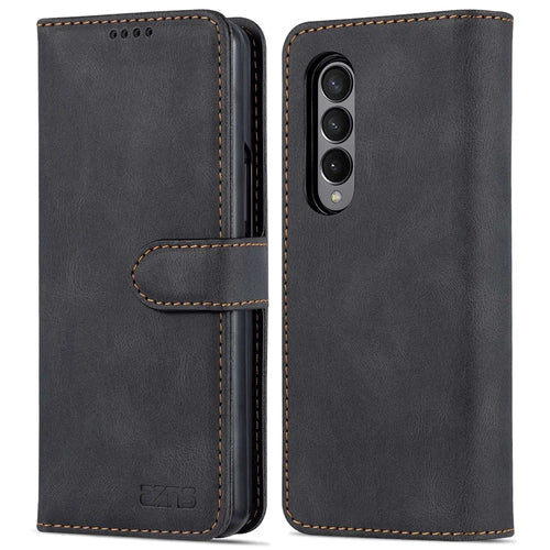 AZNS For Samsung Galaxy Z Fold4 5G PU Leather Wallet Case Magnetic Closure Stand Flip Protective Phone Cover - Black - 1