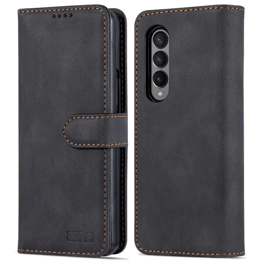 AZNS For Samsung Galaxy Z Fold4 5G PU Leather Wallet Case Magnetic Closure Stand Flip Protective Phone Cover - Black - 1