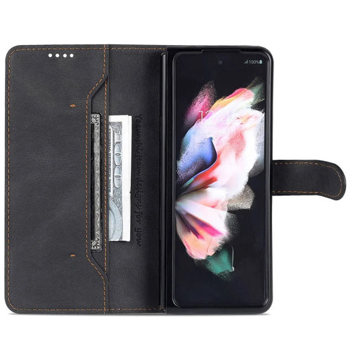 AZNS For Samsung Galaxy Z Fold4 5G PU Leather Wallet Case Magnetic Closure Stand Flip Protective Phone Cover - Black - 2
