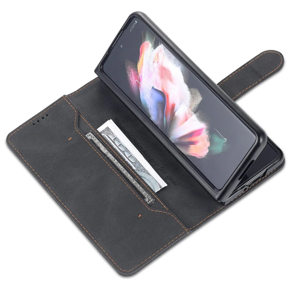 AZNS For Samsung Galaxy Z Fold4 5G PU Leather Wallet Case Magnetic Closure Stand Flip Protective Phone Cover - Black - 4