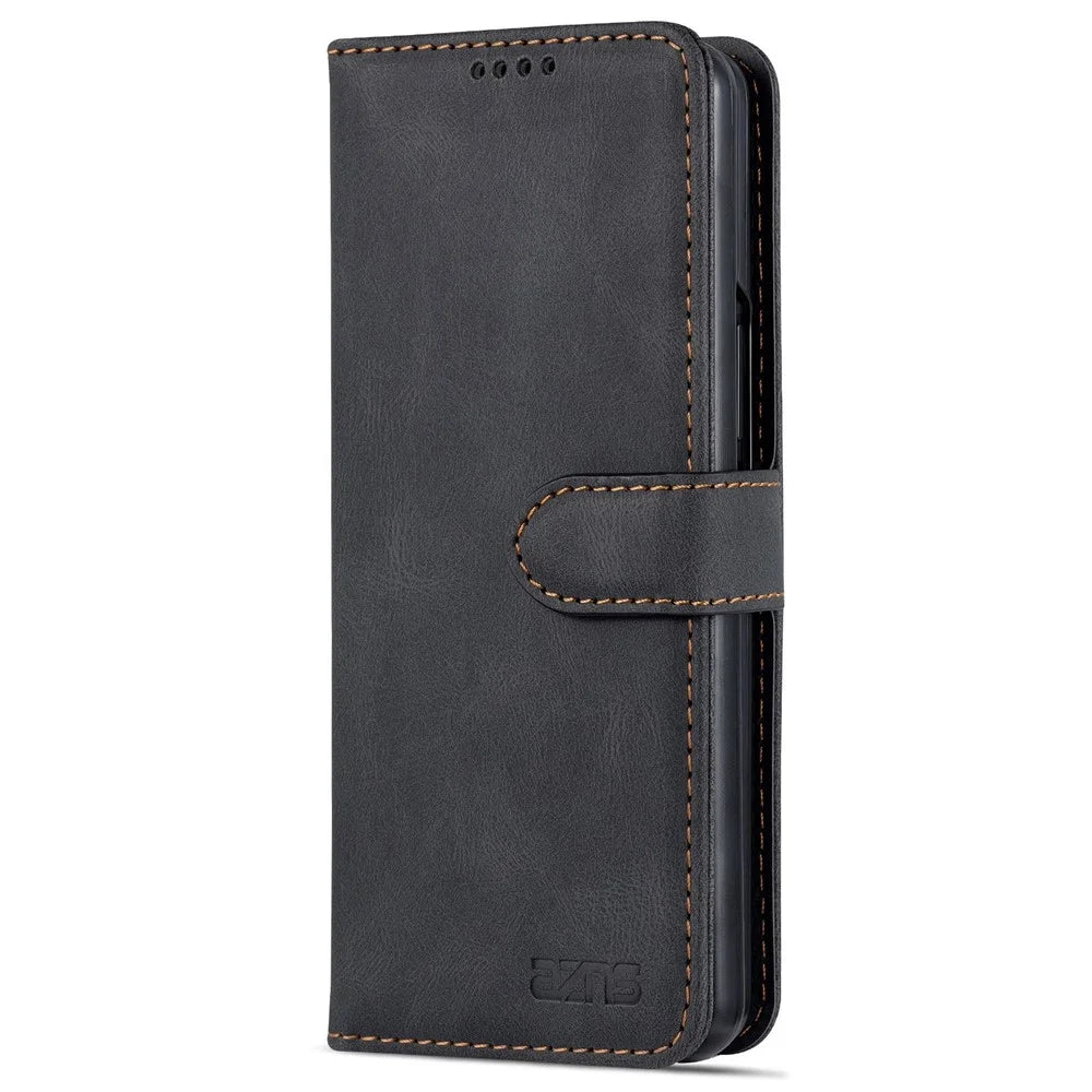 AZNS For Samsung Galaxy Z Fold4 5G PU Leather Wallet Case Magnetic Closure Stand Flip Protective Phone Cover - Black - 7