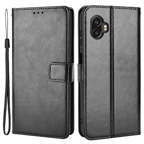 Crazy Horse Texture Case for Samsung Galaxy Xcover6 Pro 5G, Adjustable Stand PU Leather Phone Cover with Wallet - Black - 1
