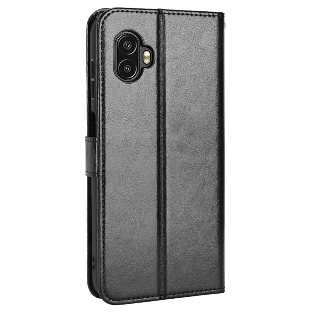 Crazy Horse Texture Case for Samsung Galaxy Xcover6 Pro 5G, Adjustable Stand PU Leather Phone Cover with Wallet - Black - 6