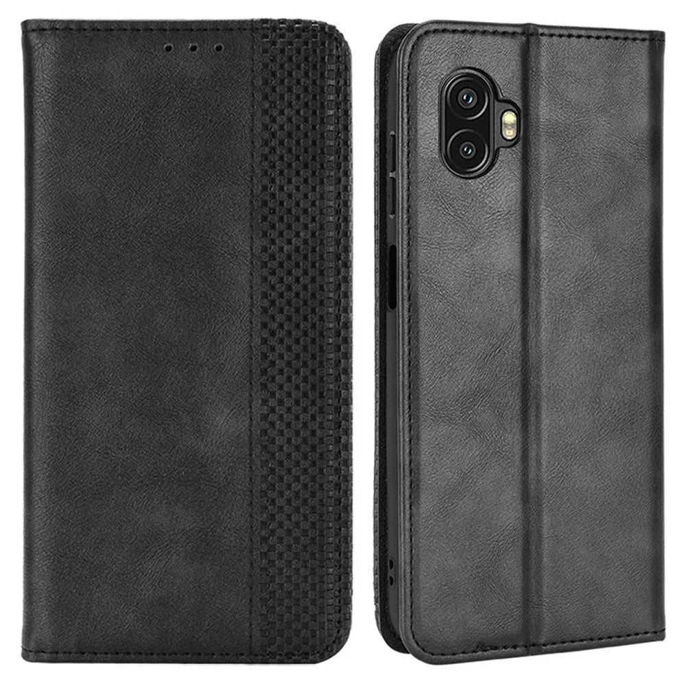 For Samsung Galaxy Xcover6 Pro 5G PU Leather Anti-scratch Phone Case Retro Texture Stand Wallet Feature Protective Cover - Black - 1