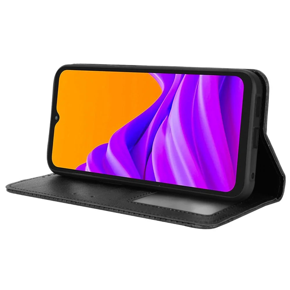 For Samsung Galaxy Xcover6 Pro 5G PU Leather Anti-scratch Phone Case Retro Texture Stand Wallet Feature Protective Cover - Black - 3
