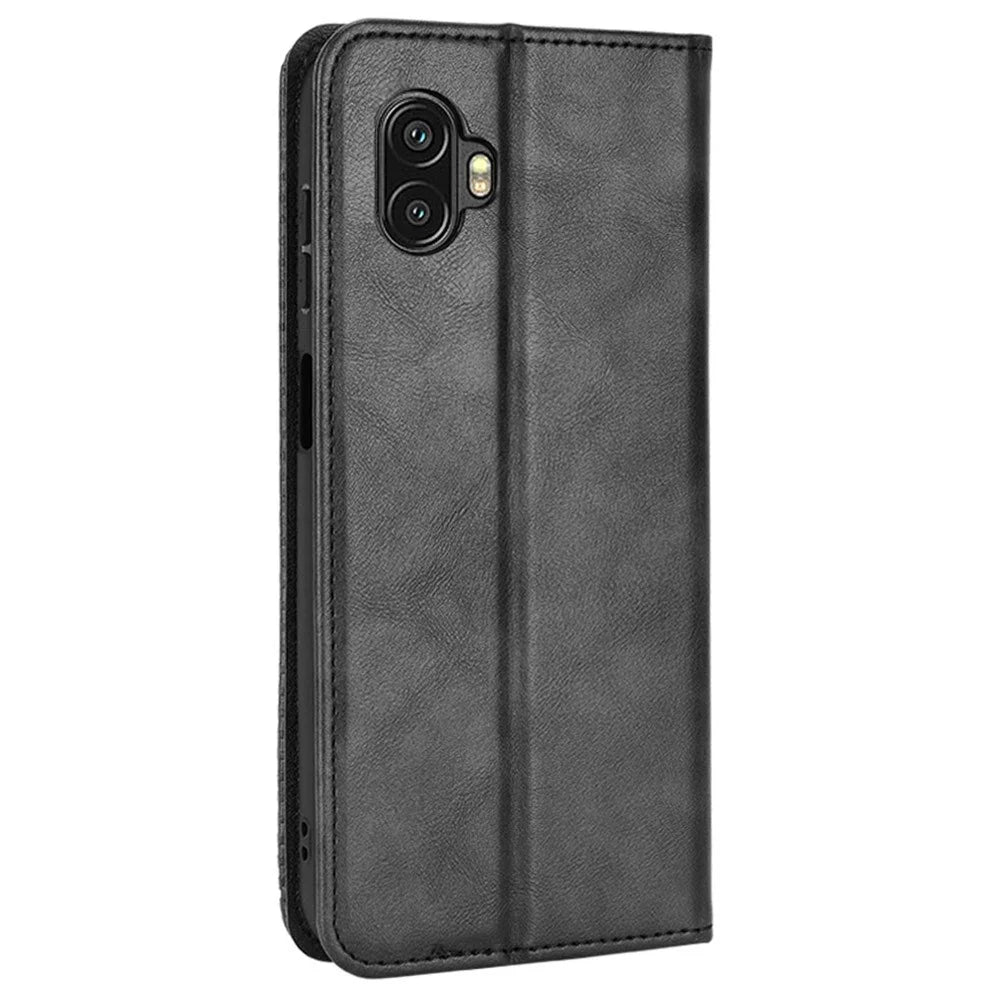 For Samsung Galaxy Xcover6 Pro 5G PU Leather Anti-scratch Phone Case Retro Texture Stand Wallet Feature Protective Cover - Black - 7