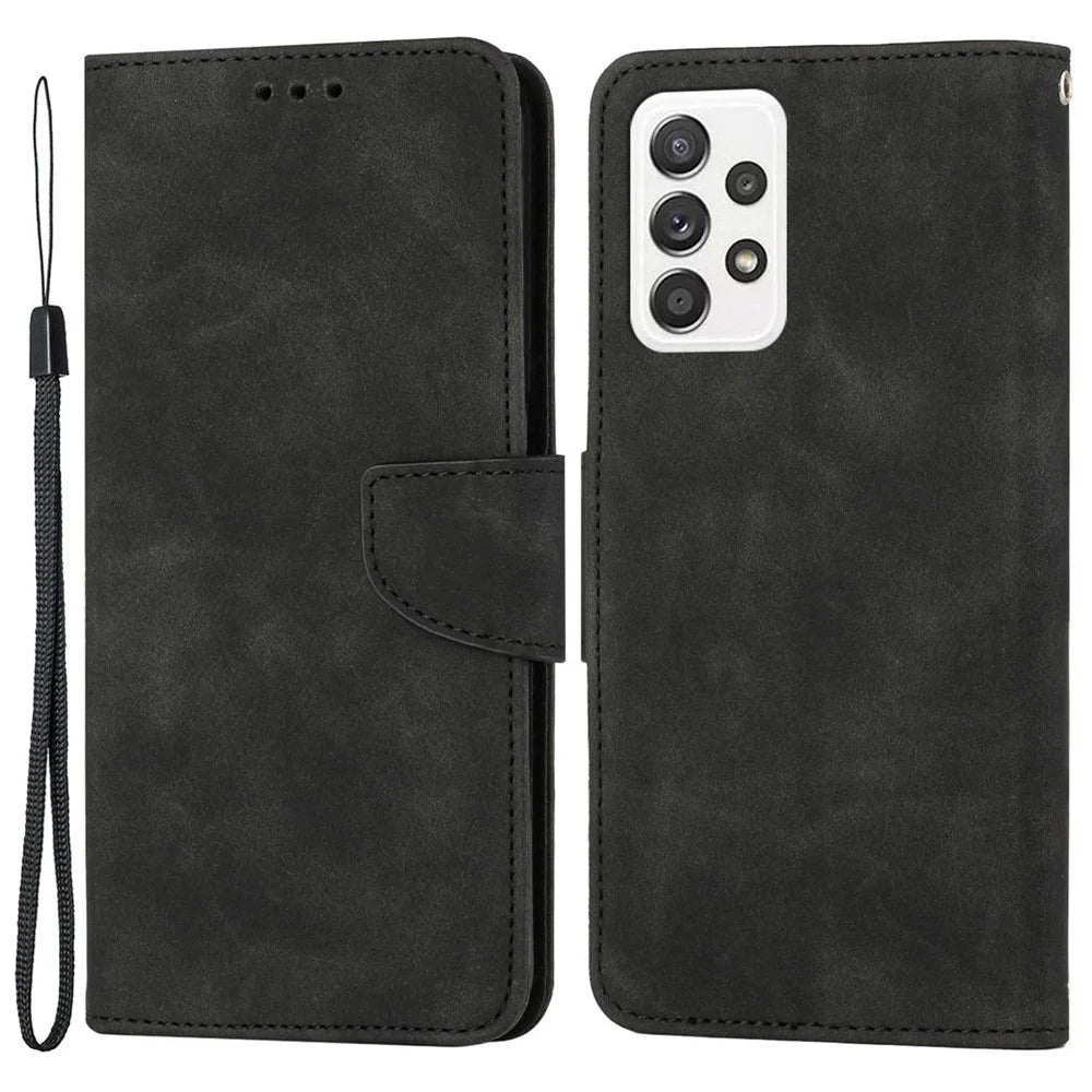 For Samsung Galaxy A52 4G/5G/A52s 5G Well Protection Magnetic Clasp PU Leather Case Solid Color Wallet Stand Anti-scratch Phone Cover - Black - 1