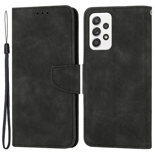 For Samsung Galaxy A52 4G/5G/A52s 5G Well Protection Magnetic Clasp PU Leather Case Solid Color Wallet Stand Anti-scratch Phone Cover - Black - 1