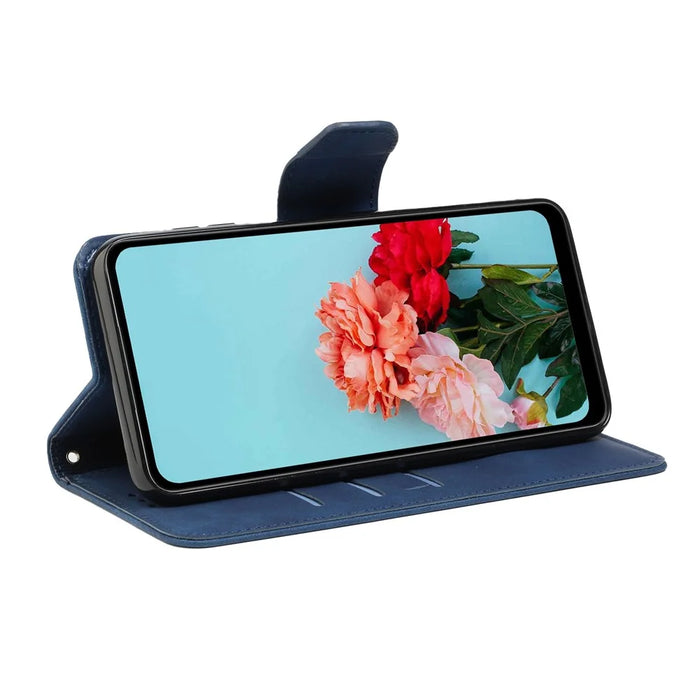 For Samsung Galaxy S22+ 5G Solid Color Drop-proof Phone Case Full Coverage PU Leather Wallet Stand Cover - Blue - 3
