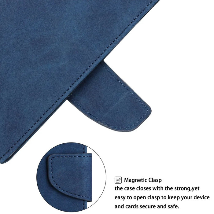 For Samsung Galaxy S22+ 5G Solid Color Drop-proof Phone Case Full Coverage PU Leather Wallet Stand Cover - Blue - 5
