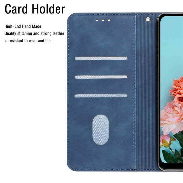 For Samsung Galaxy S22+ 5G Solid Color Drop-proof Phone Case Full Coverage PU Leather Wallet Stand Cover - Blue - 6