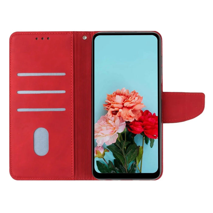 For Samsung Galaxy A22 4G (EU Version) Solid Color PU Leather Shockproof Phone Case with Wallet Stand - Red - 2