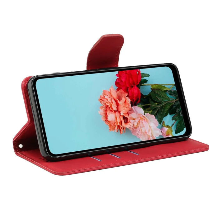 For Samsung Galaxy A22 4G (EU Version) Solid Color PU Leather Shockproof Phone Case with Wallet Stand - Red - 3