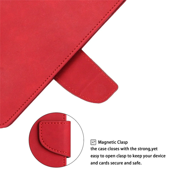 For Samsung Galaxy A22 4G (EU Version) Solid Color PU Leather Shockproof Phone Case with Wallet Stand - Red - 5