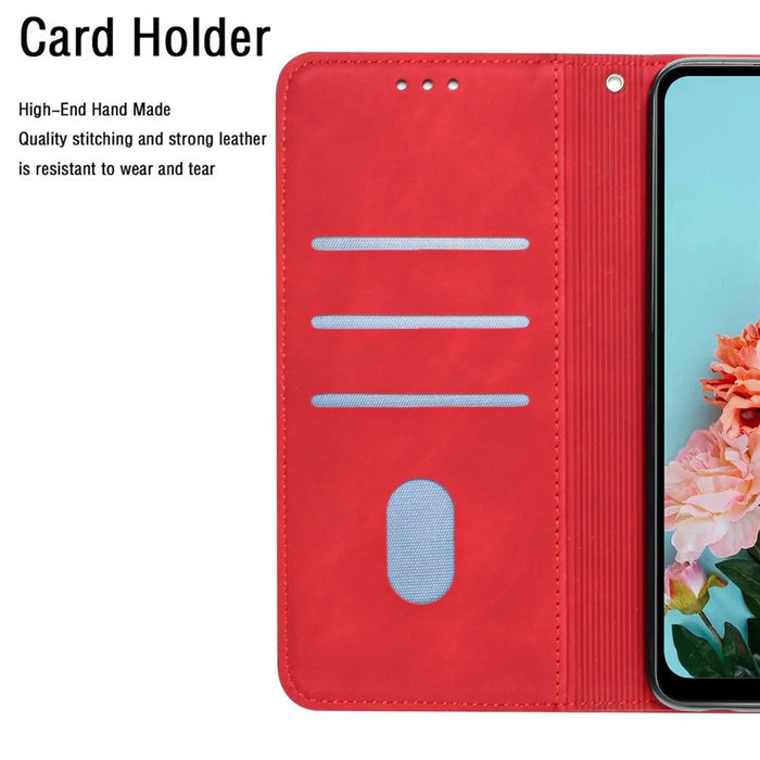 For Samsung Galaxy A22 4G (EU Version) Solid Color PU Leather Shockproof Phone Case with Wallet Stand - Red - 6