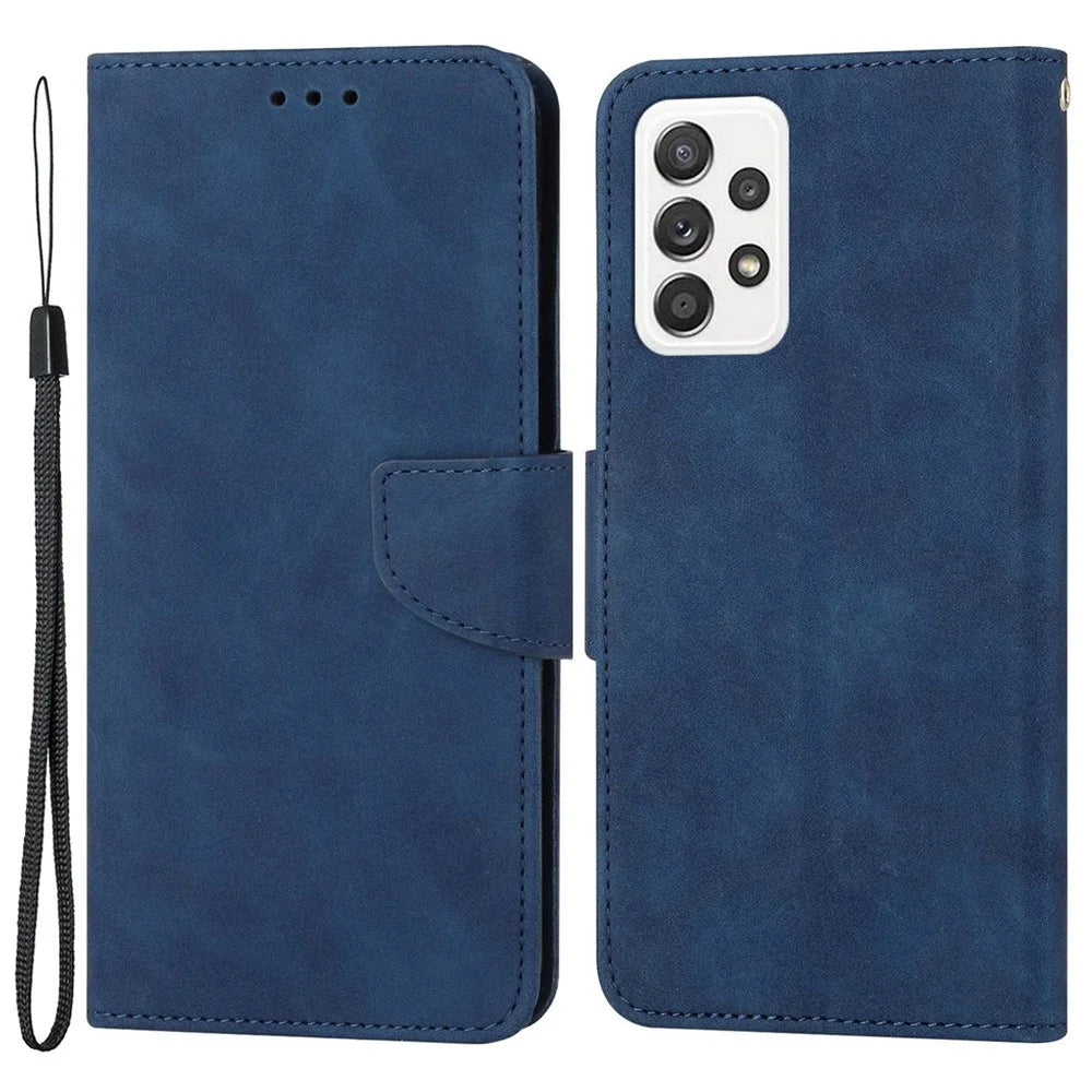 Magnetic Clasp PU Leather Case for Samsung Galaxy A33 5G, Solid Color Wallet Stand Protective Phone Cover - Blue - 1