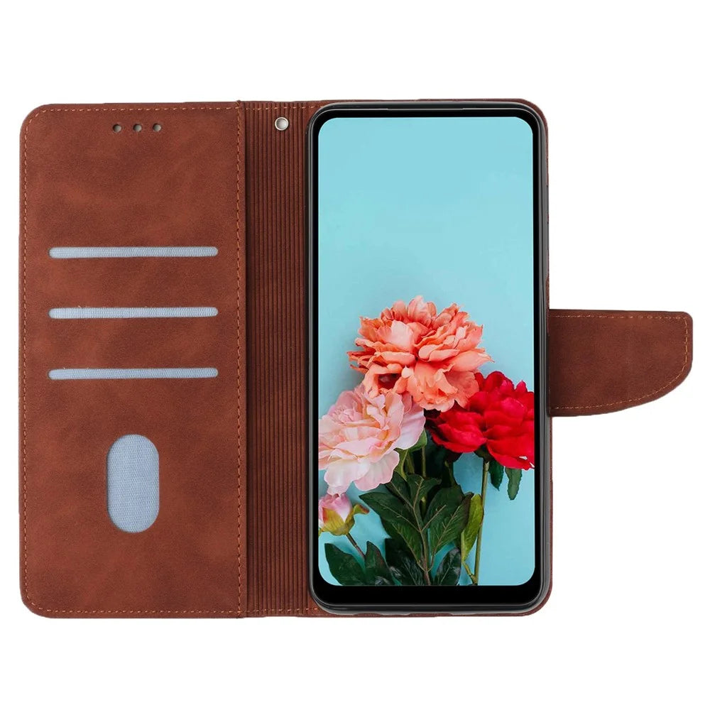 For Samsung Galaxy A53 5G Drop-proof Solid Color Calf Textured Magnetic Clasp PU Leather Case Wallet Stand Anti-scratch Phone Cover - Brown - 2