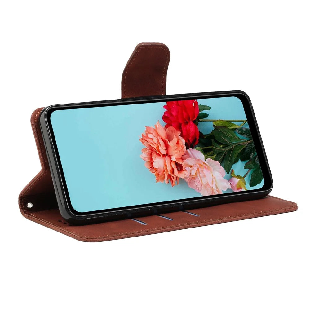 For Samsung Galaxy A53 5G Drop-proof Solid Color Calf Textured Magnetic Clasp PU Leather Case Wallet Stand Anti-scratch Phone Cover - Brown - 3