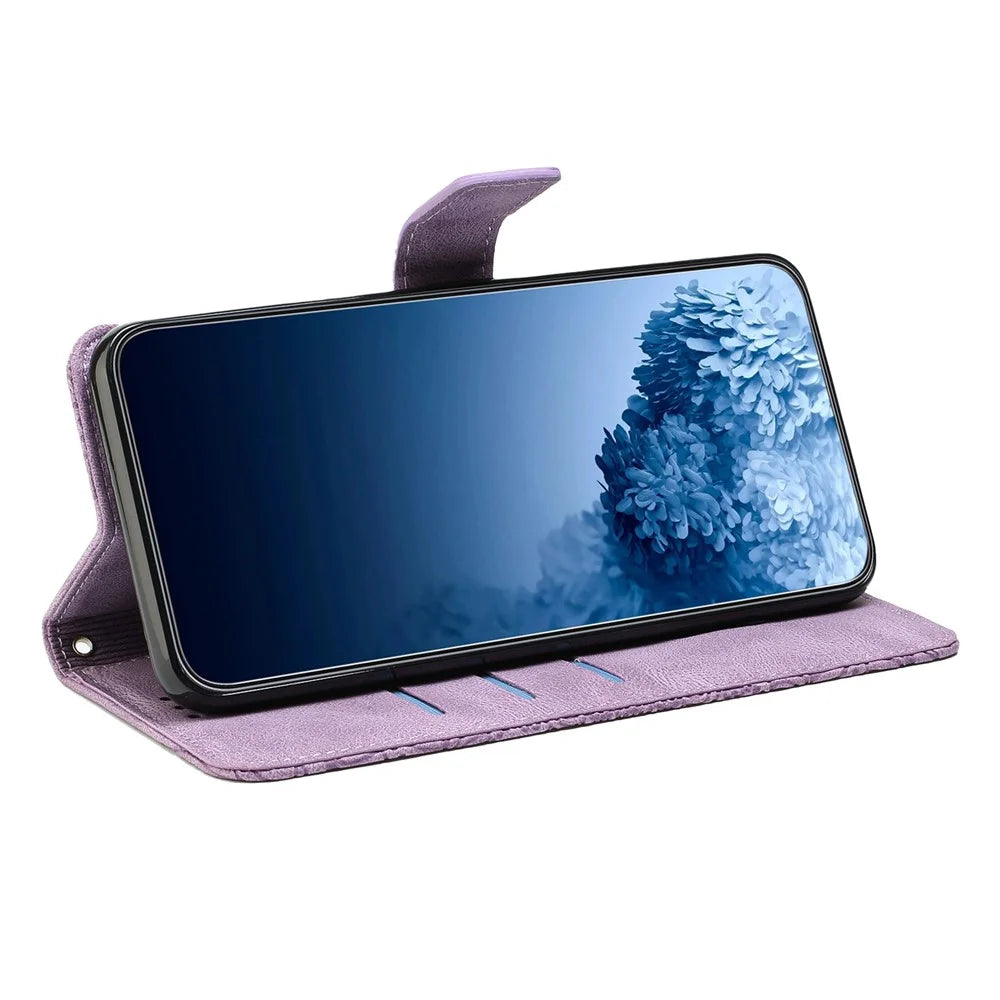 For Samsung Galaxy A52 5G/4G/A52s 5G Magnetic Clasp PU Leather Stand Mandala Flower Imprinted Phone Case Shockproof Mobile Phone Wallet Cover - Purple - 3