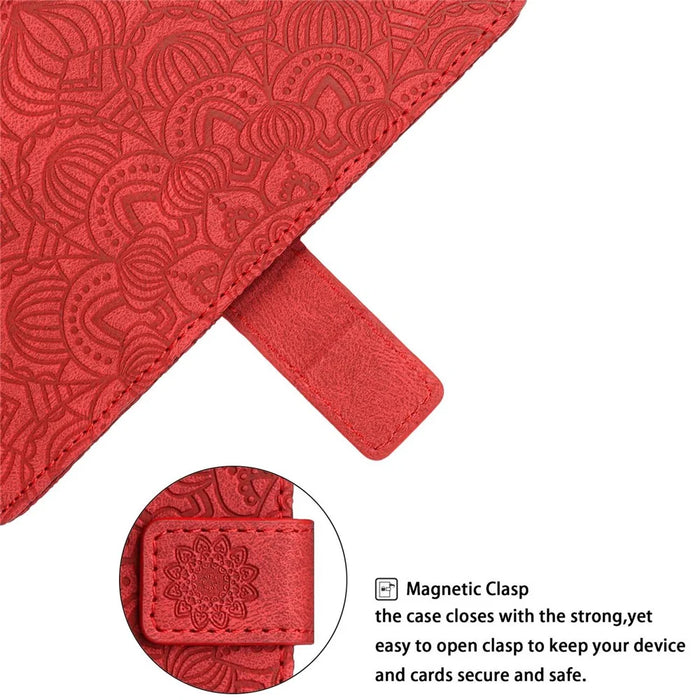 For Samsung Galaxy A13 4G Mandala Flower Imprinted Shockproof Phone Case PU Leather Stand Wallet Phone Shell - Red - 6