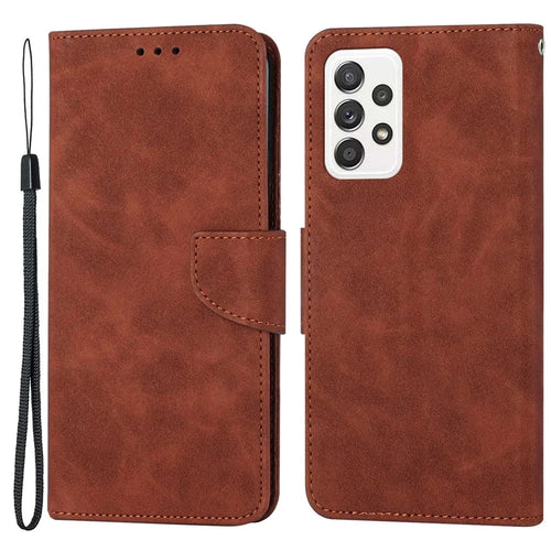 For Samsung Galaxy A73 5G Solid Color Shockproof Leather Phone Case Viewing Stand Protective Phone Cover - Brown - 1