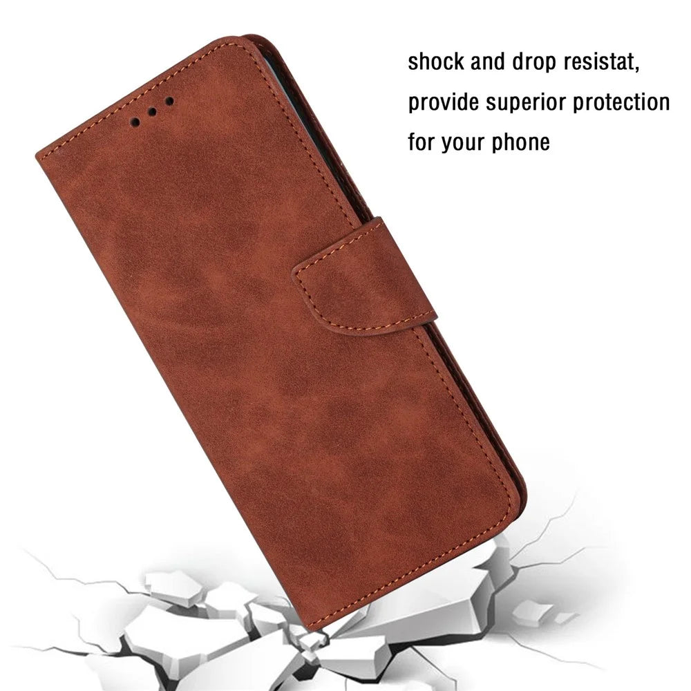 For Samsung Galaxy A73 5G Solid Color Shockproof Leather Phone Case Viewing Stand Protective Phone Cover - Brown - 4