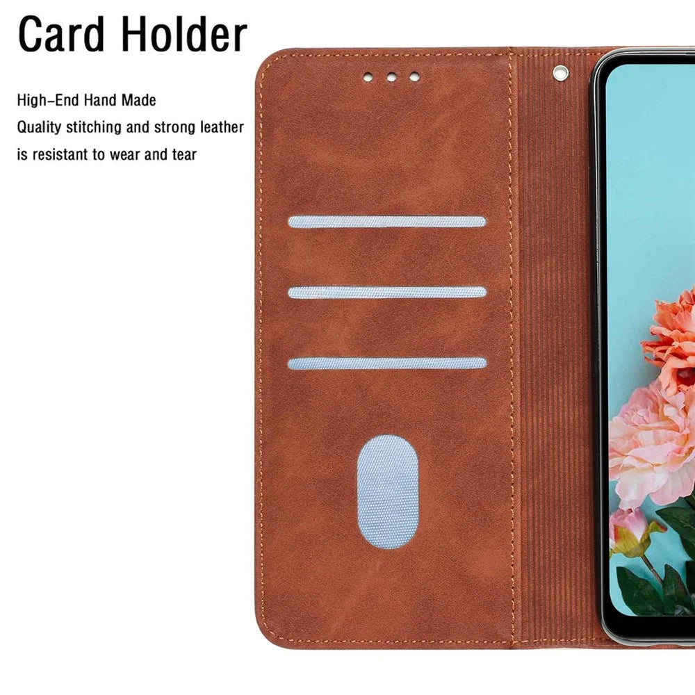 For Samsung Galaxy A73 5G Solid Color Shockproof Leather Phone Case Viewing Stand Protective Phone Cover - Brown - 6