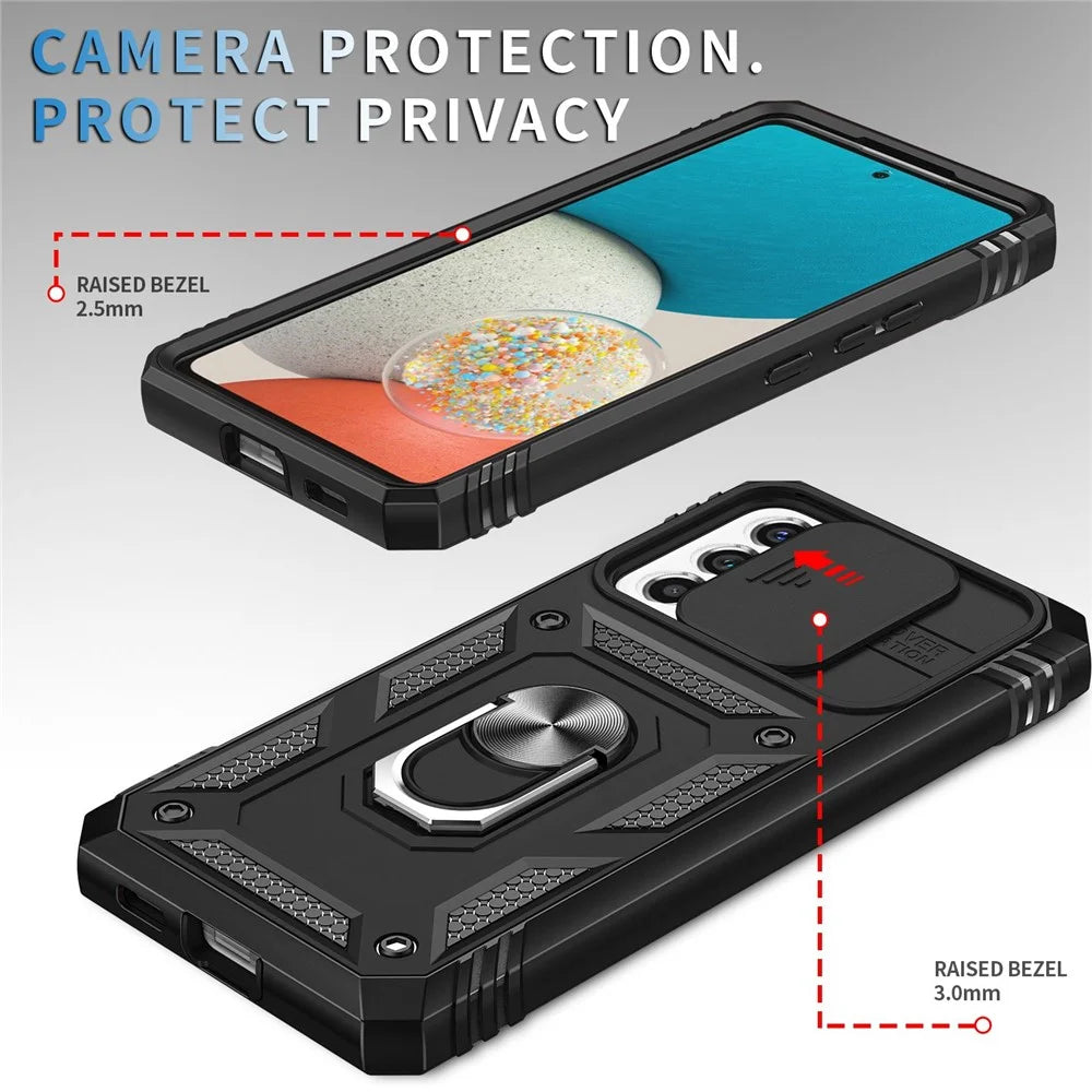 For Samsung Galaxy A53 5G Built-in Kickstand Sliding Camera Cover PC+TPU Phone Case Shockproof Cover with Card Slot - Black - 4
