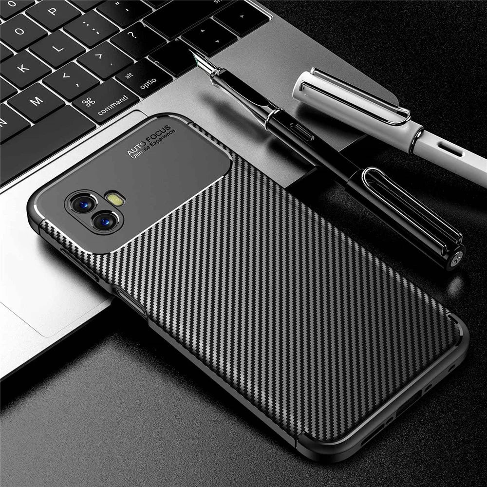 For Samsung Galaxy Xcover 6 Pro 5G Carbon Fiber Texture Scratch-resistant Soft TPU Phone Case Anti-fall Back Shell - Black - 2