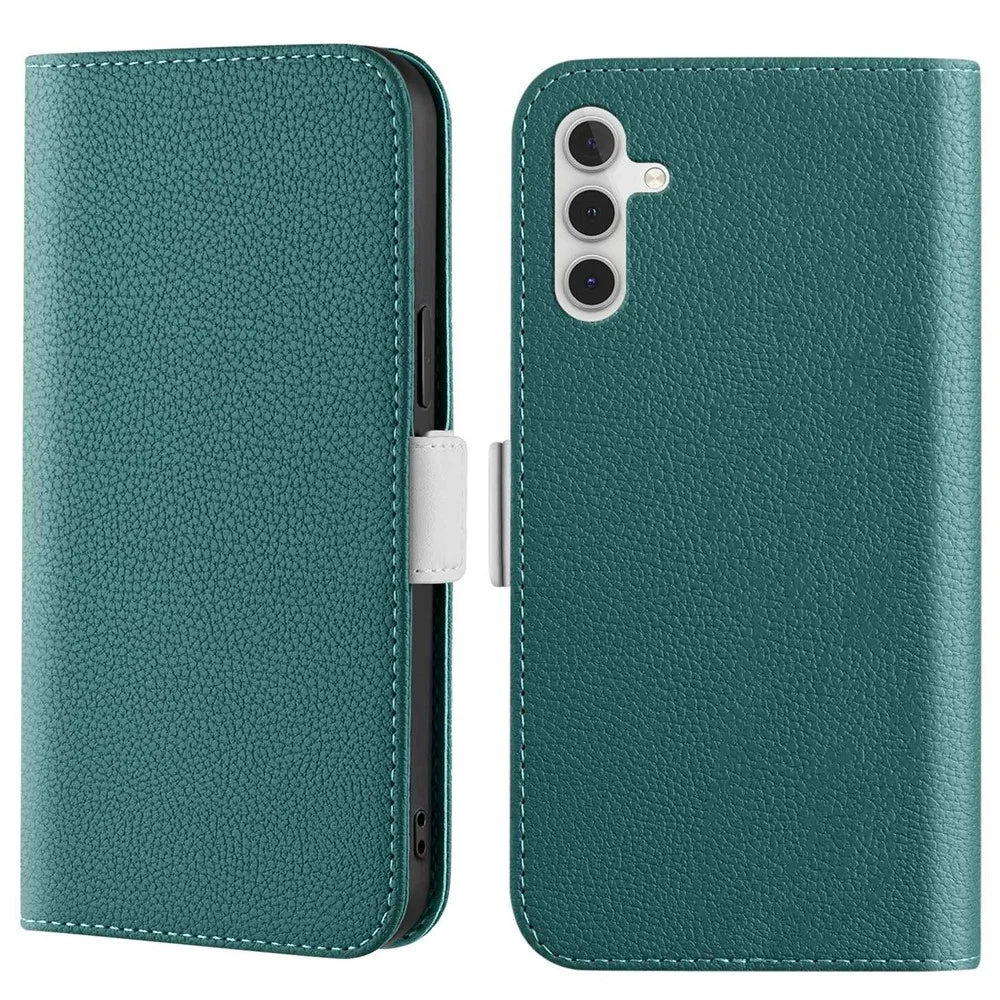 For Samsung Galaxy A13 4G / 5G / A04s 4G (164.7mm) Candy Color Litchi Texture Shockproof Leather Case Anti-scratch Wallet Stand Phone Cover - Green - 1