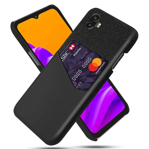 For Samsung Galaxy Xcover Pro 2 5G Ultra Slim Phone Cover with Card Holder Shockproof Cloth Texture PU Leather Coated PC Phone Case - Black - 1