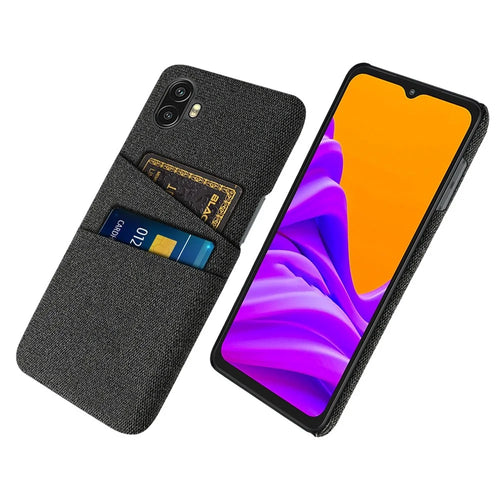 For Samsung Galaxy Xcover Pro 2 5G Drop-proof Cloth Texture Phone Case with Dual Card Slots Scratch Resistant PC Protective Cover - Black - 1