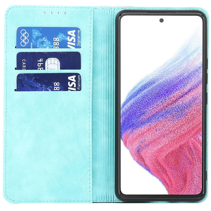 For Samsung Galaxy A53 5G Bi-color Splicing Magnetic Auto-absorbed PU Leather Phone Case with Wallet Stand -  Light Blue/Dark Blue - 2