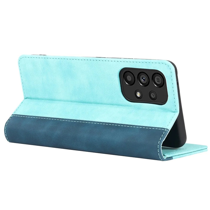 For Samsung Galaxy A53 5G Bi-color Splicing Magnetic Auto-absorbed PU Leather Phone Case with Wallet Stand -  Light Blue/Dark Blue - 4
