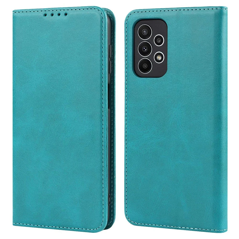 For Samsung Galaxy A23 5G (Global Version) / 4G Anti-fall PU Leather Phone Wallet Case Stand Magnetic Full Protection Phone Cover - Sky Blue - 1