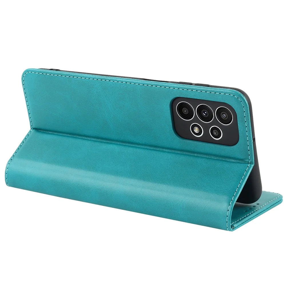 For Samsung Galaxy A23 5G (Global Version) / 4G Anti-fall PU Leather Phone Wallet Case Stand Magnetic Full Protection Phone Cover - Sky Blue - 3