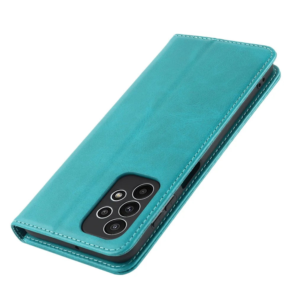 For Samsung Galaxy A23 5G (Global Version) / 4G Anti-fall PU Leather Phone Wallet Case Stand Magnetic Full Protection Phone Cover - Sky Blue - 6