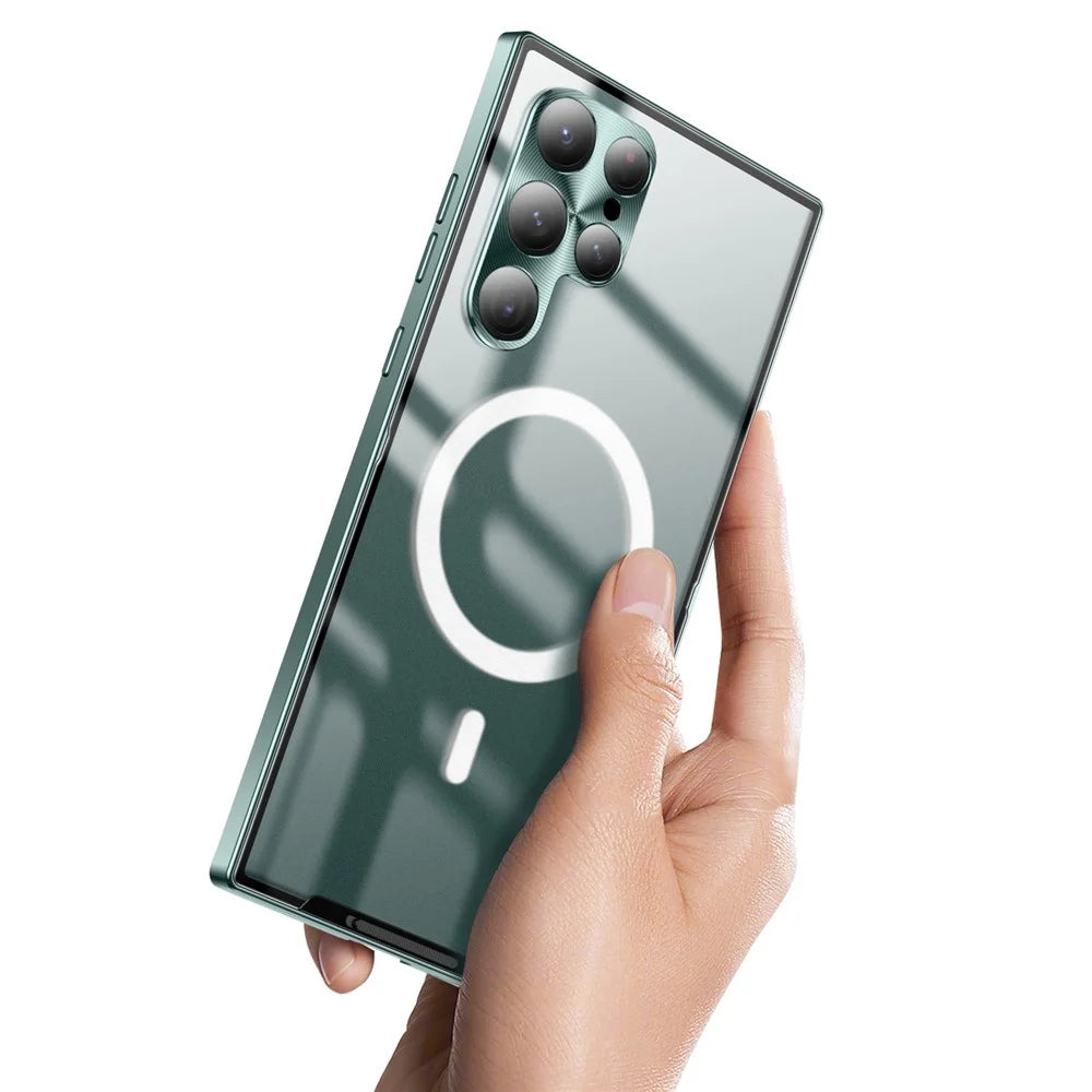 For Samsung Galaxy S22 Ultra 5G Magnetic Adsorption Matte Phone Cover TPU Back + Metal Edge Integrated Lens Protection Drop-proof Case - Black - 6