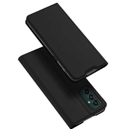 DUX DUCIS Skin Pro Series for Samsung Galaxy M13 4G Fully Wrapped Leather Case, Card Holder Stand Flip Phone Shell - Black - 1